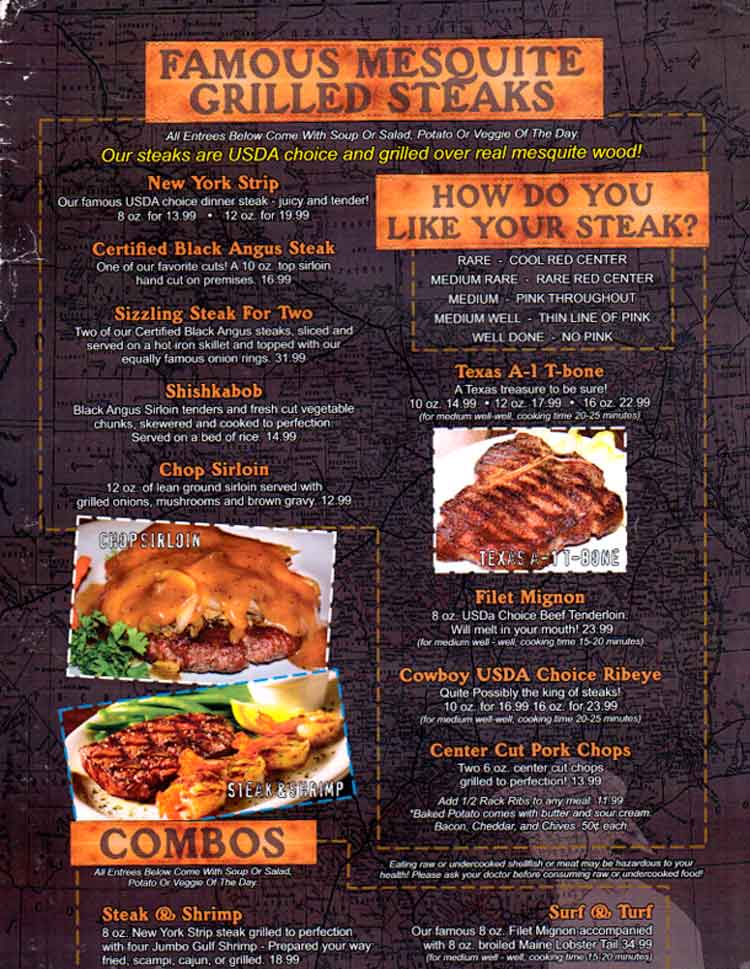 Portland Texas A1 Steaks & Seafood Restaurant Menu